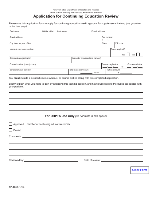 Form RP-3042 Application for Continuing Education Review - New York