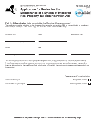 Document preview: Form RP-1573-ACR-A Application for Review for the Maintenance of a System of Improved Real Property Tax Administration Aid - New York