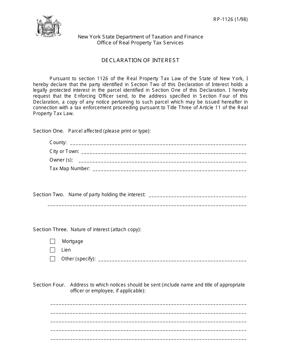 Form RP-1126 Declaration of Interest - New York, Page 1