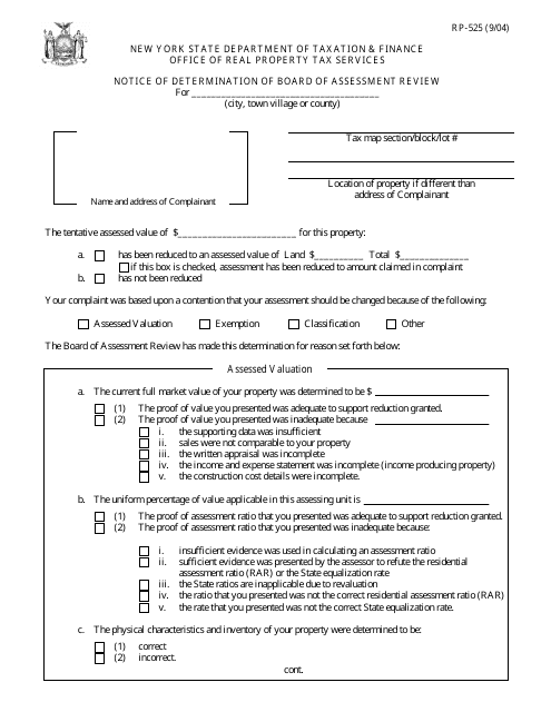 Form RP-525  Printable Pdf