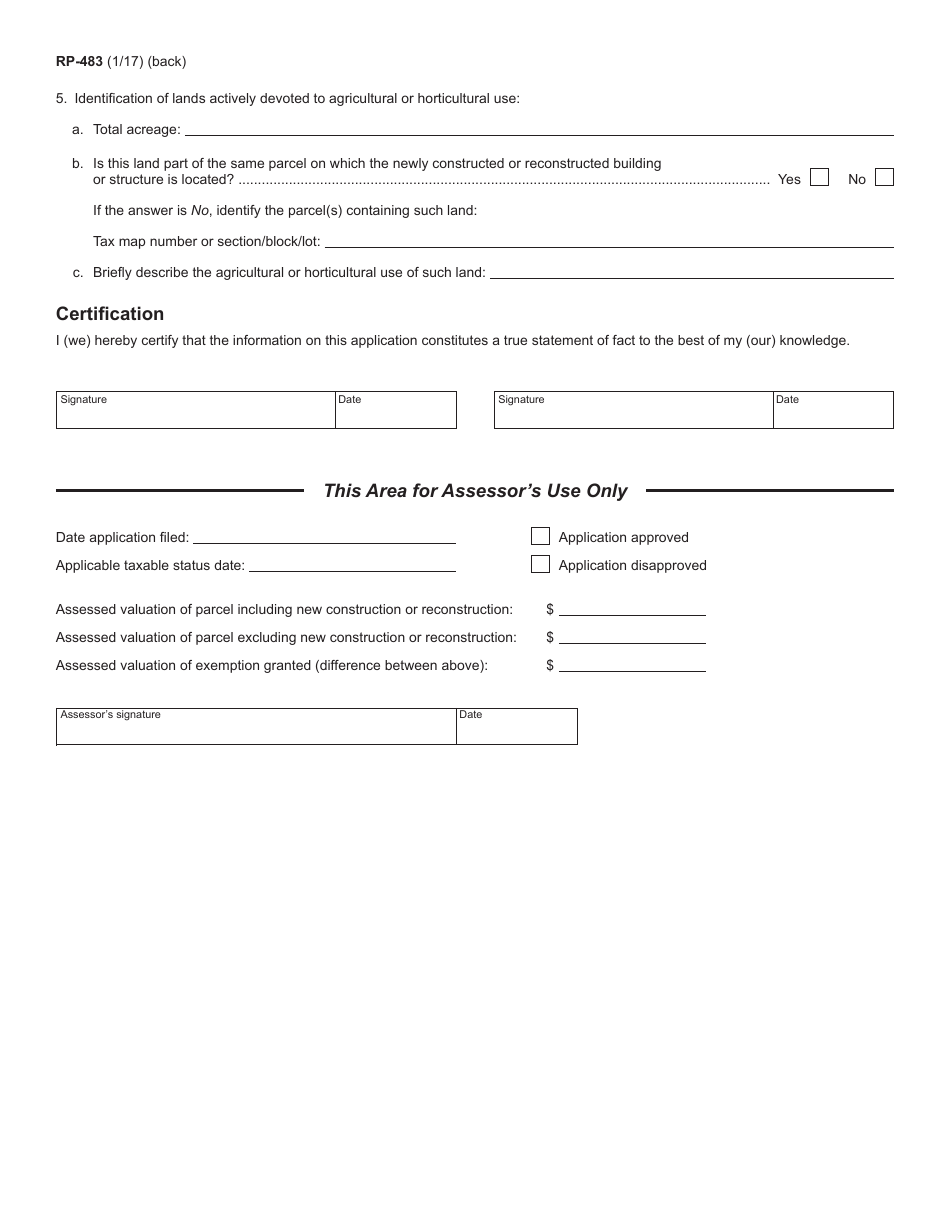 Form RP-483 Application for Tax Exemption of Agricultural and Horticultural Buildings and Structures - New York, Page 2