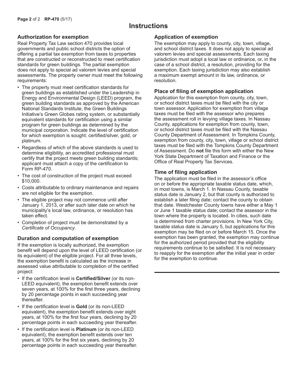 Form RP-470 Application for Real Property Tax Exemption for Green Buildings - New York, Page 2