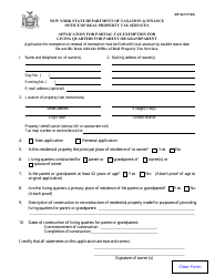 Document preview: Form RP-469 Application for Partial Tax Exemption for Living Quarters for Parent or Grandparent - New York
