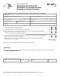 Form RP-467-J Application for Partial Tax Exemption for Residential Real Property in Certain Counties - New York