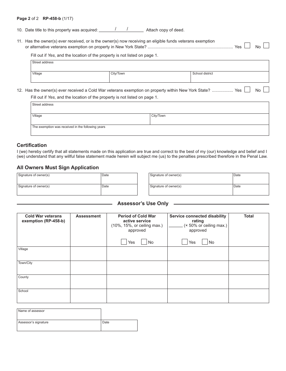 Form RP-458-B - Fill Out, Sign Online And Download Fillable PDF, New ...