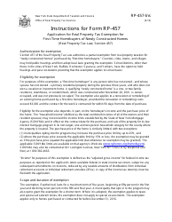 Document preview: Instructions for Form RP-457 Application for Real Property Tax Exemption for First-Time Homebuyers of Newly Constructed Homes - New York