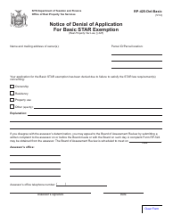 Document preview: Form RP-425-DNL-BASIC Notice of Denial of Application for Basic Star Exemption - New York