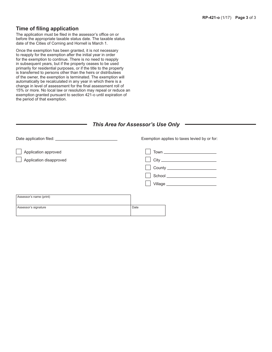 Form RP-421-O Application for Partial Tax Exemption for Capital Improvements to Multiple Dwelling Buildings in Certain Cities - New York, Page 3