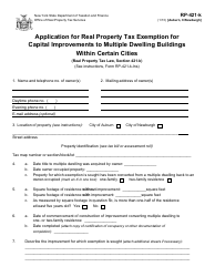 Document preview: Form RP-421-K Application for Real Property Tax Exemption for Capital Improvements to Multiple Dwelling Buildings Within Certain Cities - Auburn, Newburgh Cities, New York
