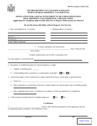Form RP-421-J [NIAGARA FALLS] Application for Capital Investment in Multiple Dwellings Real Property Tax Exemption; Certain Cities - City of Niagara Falls, New York