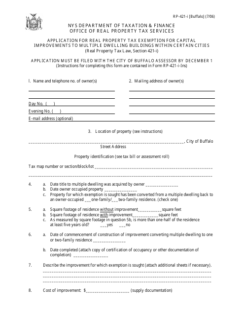 Form RP-421-I [BUFFALO] Application for Real Property Tax Exemption for Capital Improvements to Multiple Dwelling Buildings Within Certain Cities - City of Buffalo, New York