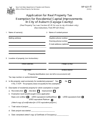 Document preview: Form RP-421-FF Application for Real Property Tax Exemption for Residential Capital Improvements in City of Auburn (Cayuga County) - City of Auburn, New York