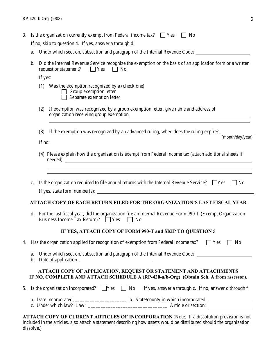 Form RP-420-B-ORG Application for Real Property Tax Exemption for Nonprofit Organizations - Permissive Class I-Organization Purpose - New York, Page 2
