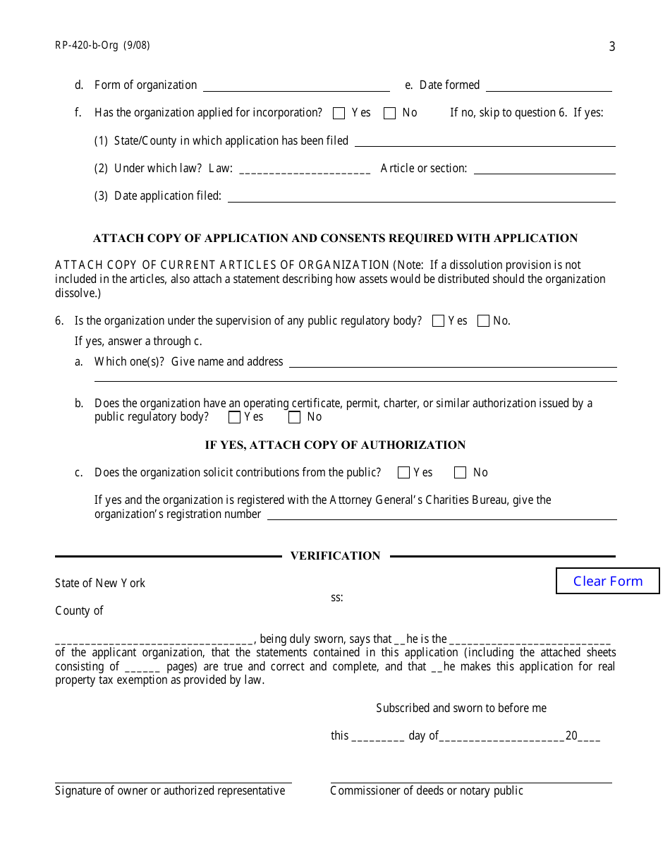 Form RP-420-B-ORG Application for Real Property Tax Exemption for Nonprofit Organizations - Permissive Class I-Organization Purpose - New York, Page 3