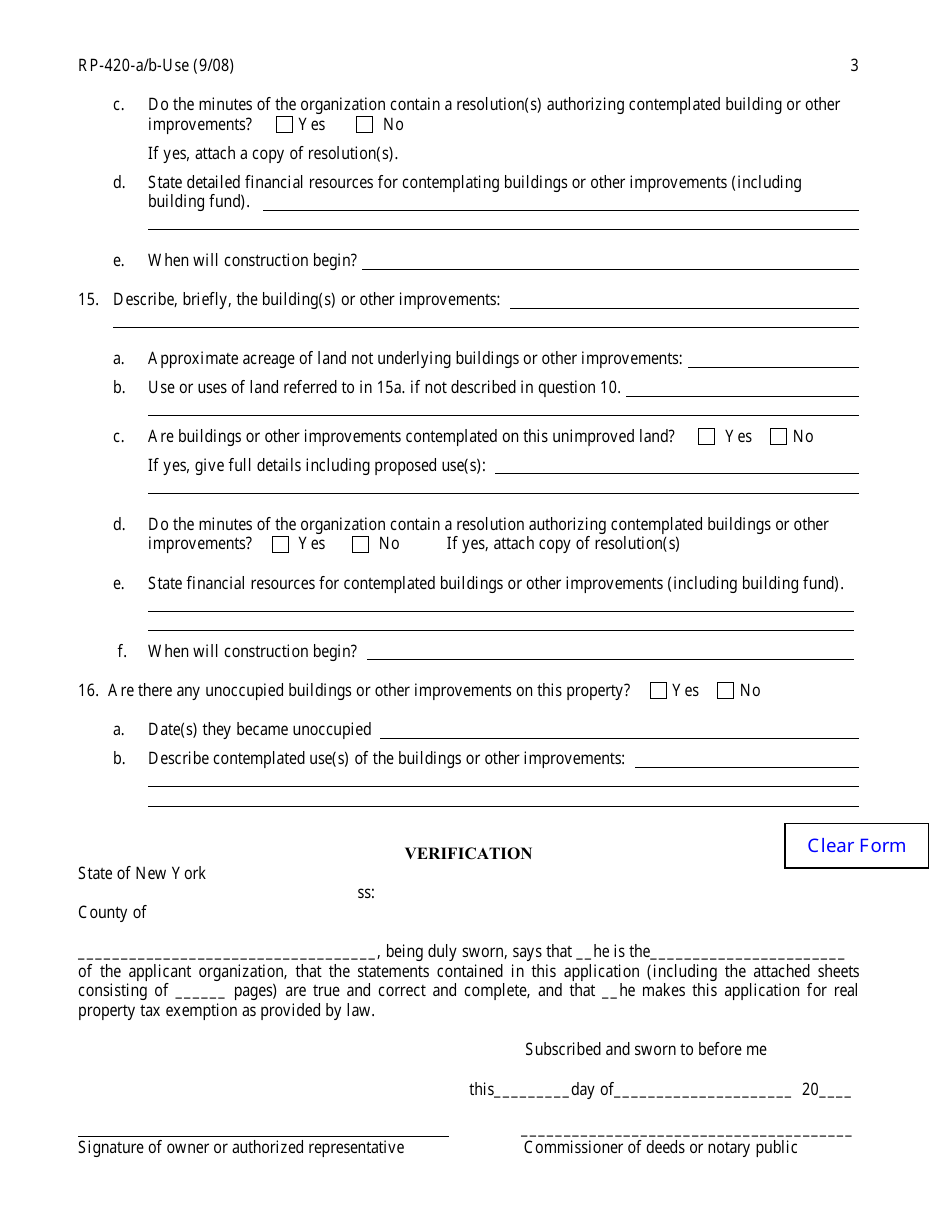 Form RP-420-A / B-USE Application for Real Property Tax Exemption for Nonprofit Organizations II - Property Use - New York, Page 3