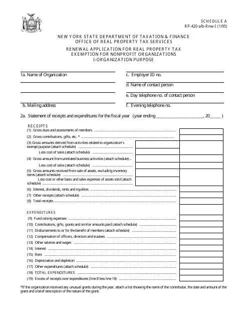 Form RP-420-A/B-RNW-I Schedule A  Printable Pdf