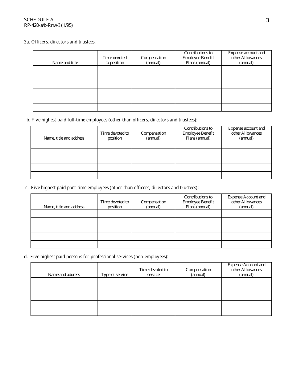 Form RP-420-A / B-RNW-I Schedule A Renewal Application for Real Property Tax Exemption for Nonprofit Organizations I-Organization Purpose - New York, Page 3