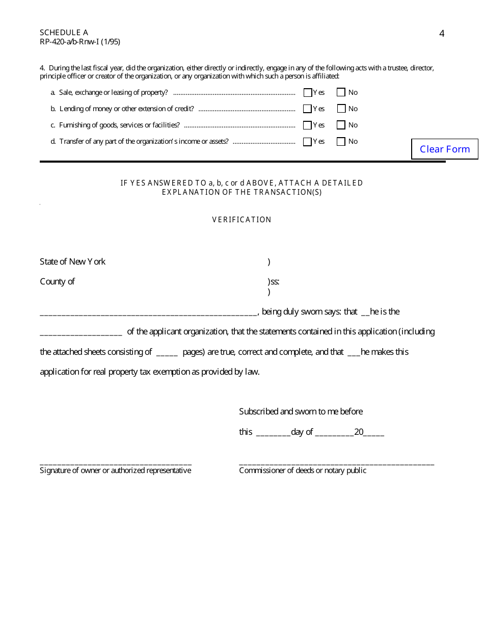 Form RP-420-A / B-RNW-I Schedule A Renewal Application for Real Property Tax Exemption for Nonprofit Organizations I-Organization Purpose - New York, Page 4