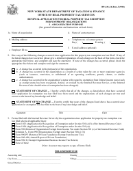 Document preview: Form RP-420-A/B-RNW-I Renewal Application for Real Property Tax Exemption for Nonprofit Organizations I " Organization Purpose - New York