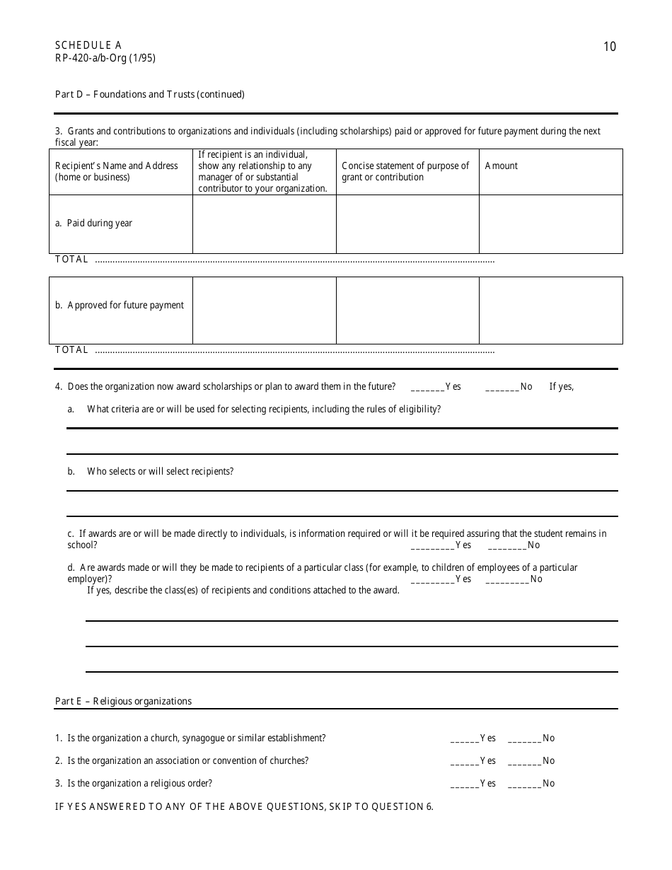 Form RP-420-A / B-ORG Schedule A Application for Real Property Tax Exemption for Nonprofit Organizations - New York, Page 10
