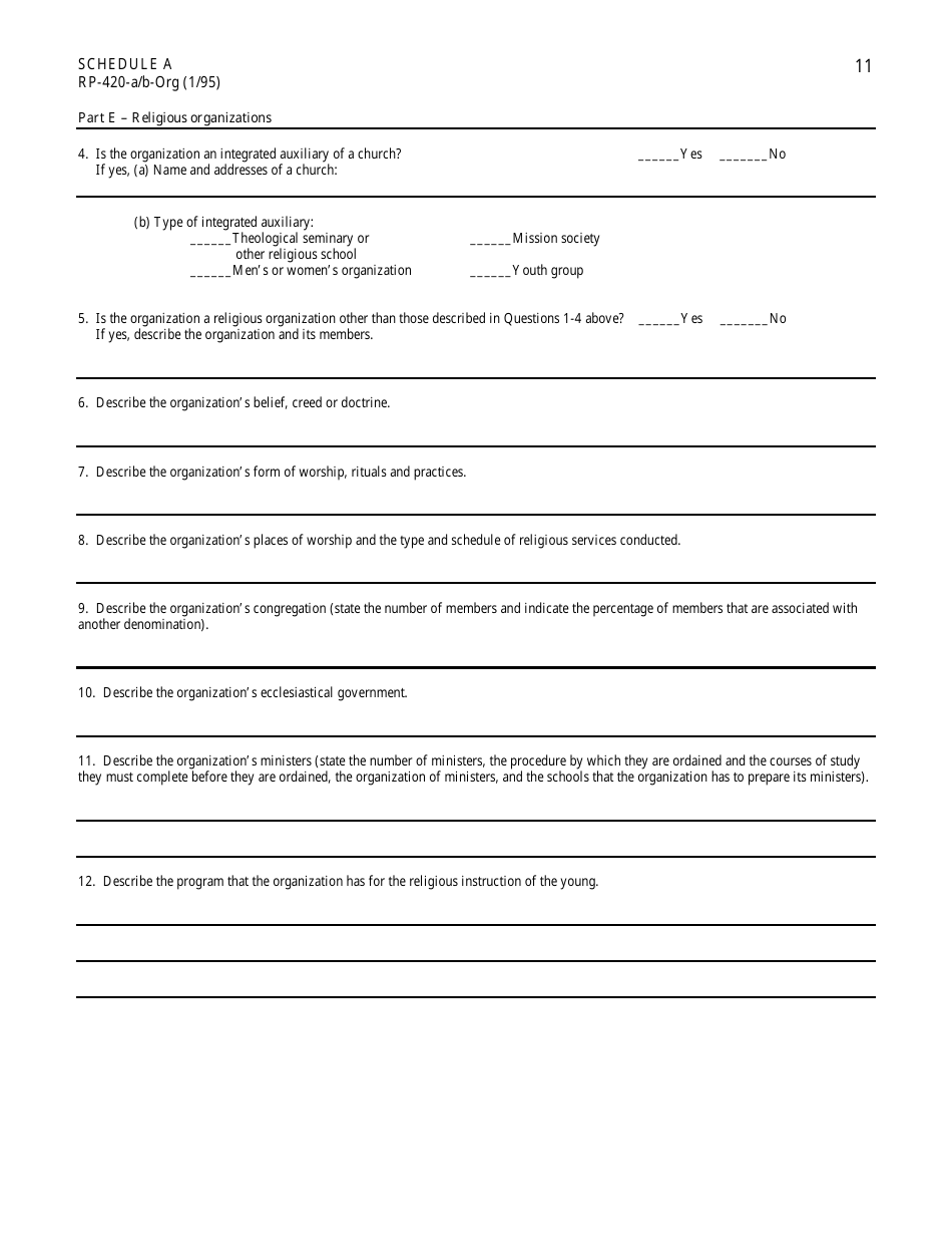 Form RP-420-A / B-ORG Schedule A Application for Real Property Tax Exemption for Nonprofit Organizations - New York, Page 11