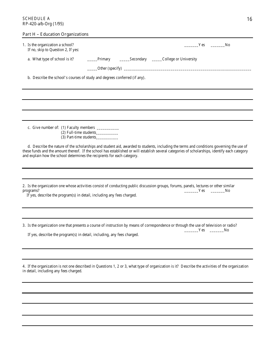 Form RP-420-A / B-ORG Schedule A Application for Real Property Tax Exemption for Nonprofit Organizations - New York, Page 16