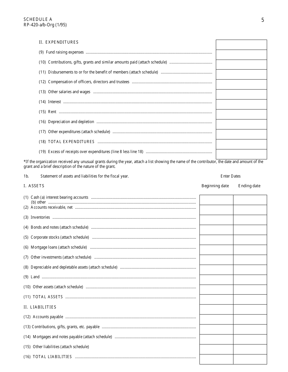Form RP-420-A / B-ORG Schedule A Application for Real Property Tax Exemption for Nonprofit Organizations - New York, Page 5
