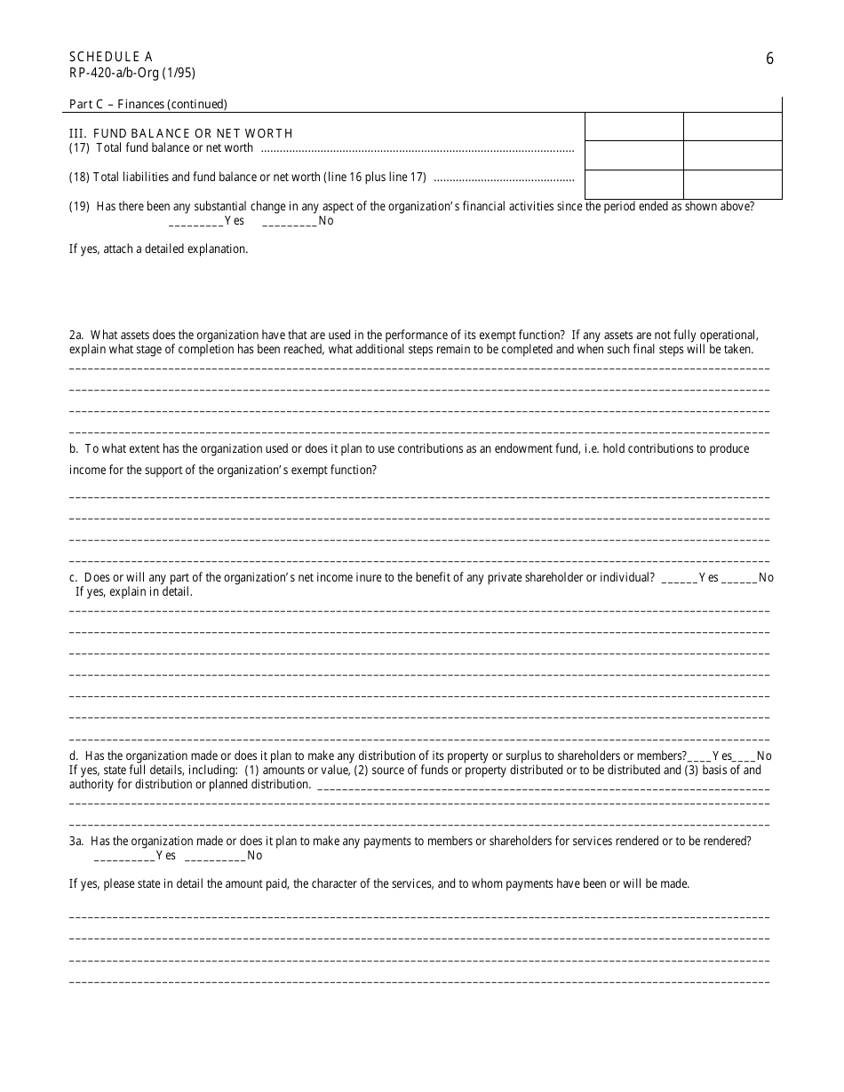 Form RP-420-A / B-ORG Schedule A Application for Real Property Tax Exemption for Nonprofit Organizations - New York, Page 6