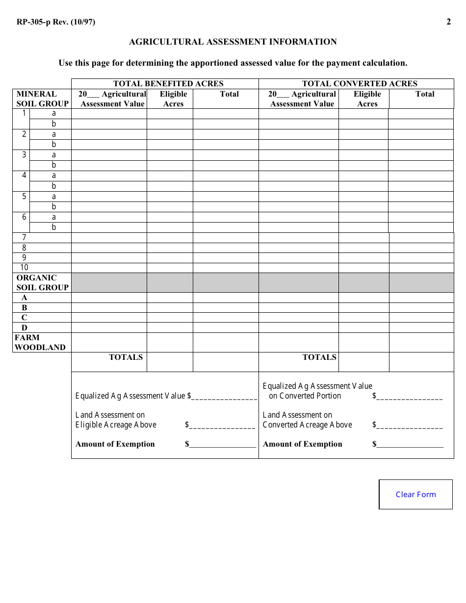 Form RP-305-P Download Fillable PDF or Fill Online Agricultural ...
