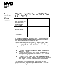 Document preview: Tow Truck Renewal Application Supplement - New York City