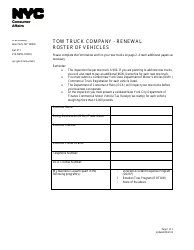 Tow Truck Company - Renewal Roster of Vehicles - New York City