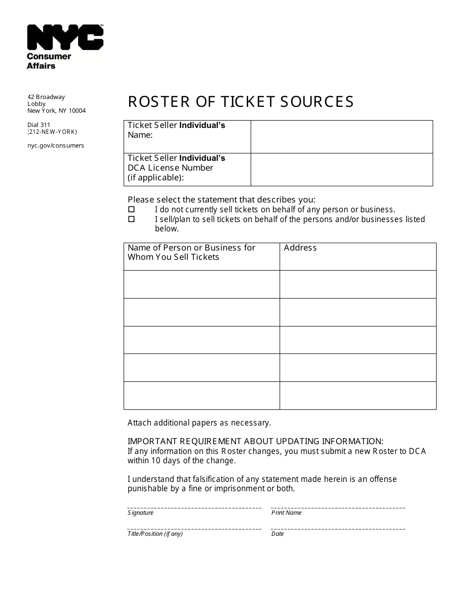 Roster of Ticket Sources - New York City, Page 1