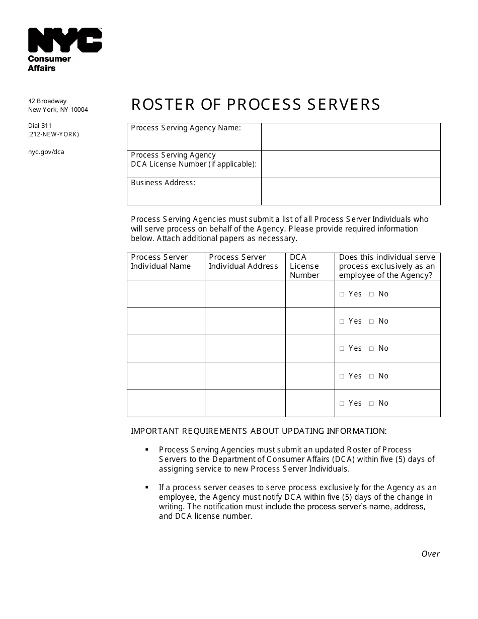 Roster of Process Servers - New York City, Page 1