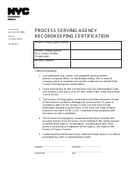 Document preview: Process Serving Agency Recordkeeping Certification Form - New York City