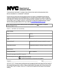 Traverse Report Form for Process Servers/Agencies Who Signed a Consent Order - New York City