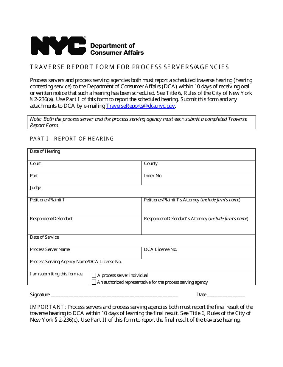 New York City Traverse Report Form for Process Servers/Agencies - Fill ...