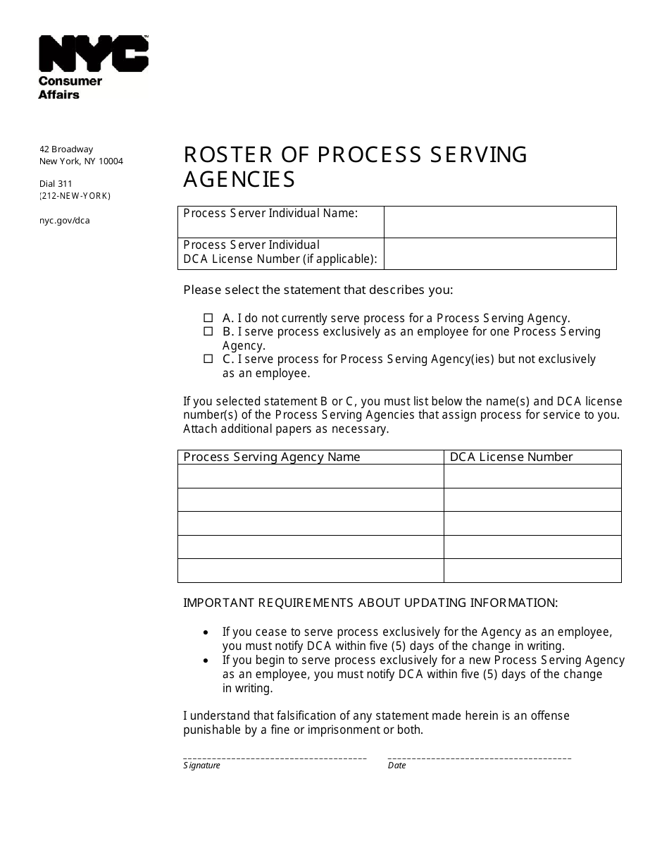 Roster of Process Serving Agencies - New York City, Page 1