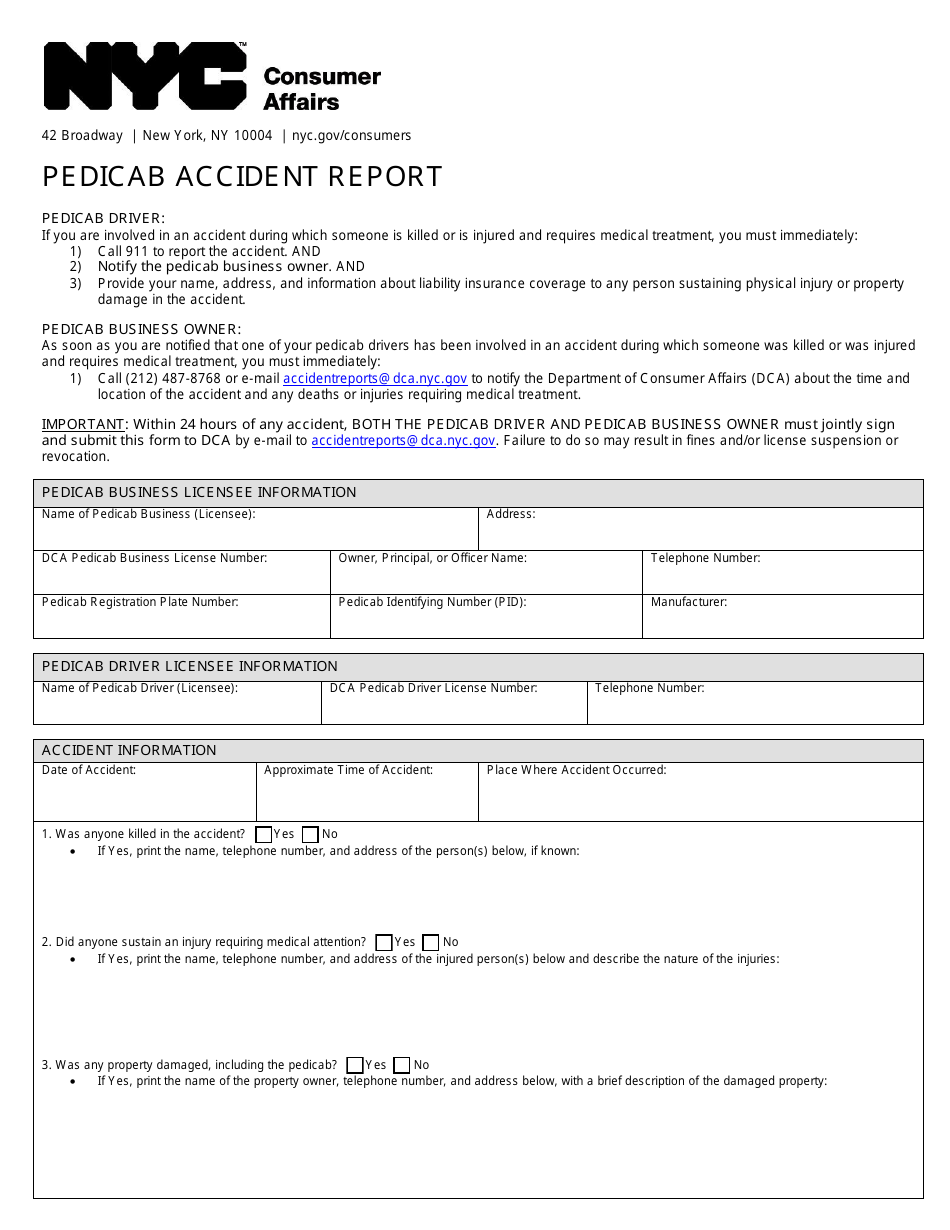 Pedicab Accident Report - New York City, Page 1