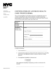 Certification of Licensed Health Care Professional - New York City