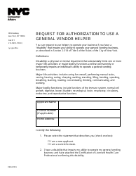 Document preview: Request for Authorization to Use a General Vendor Helper - New York City