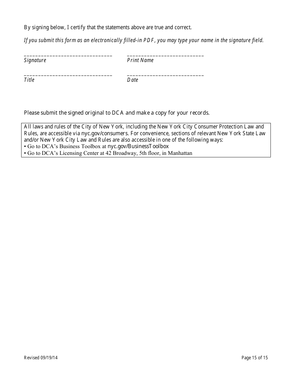 Theatrical Employment Agency Self-certification Form - New York City, Page 15
