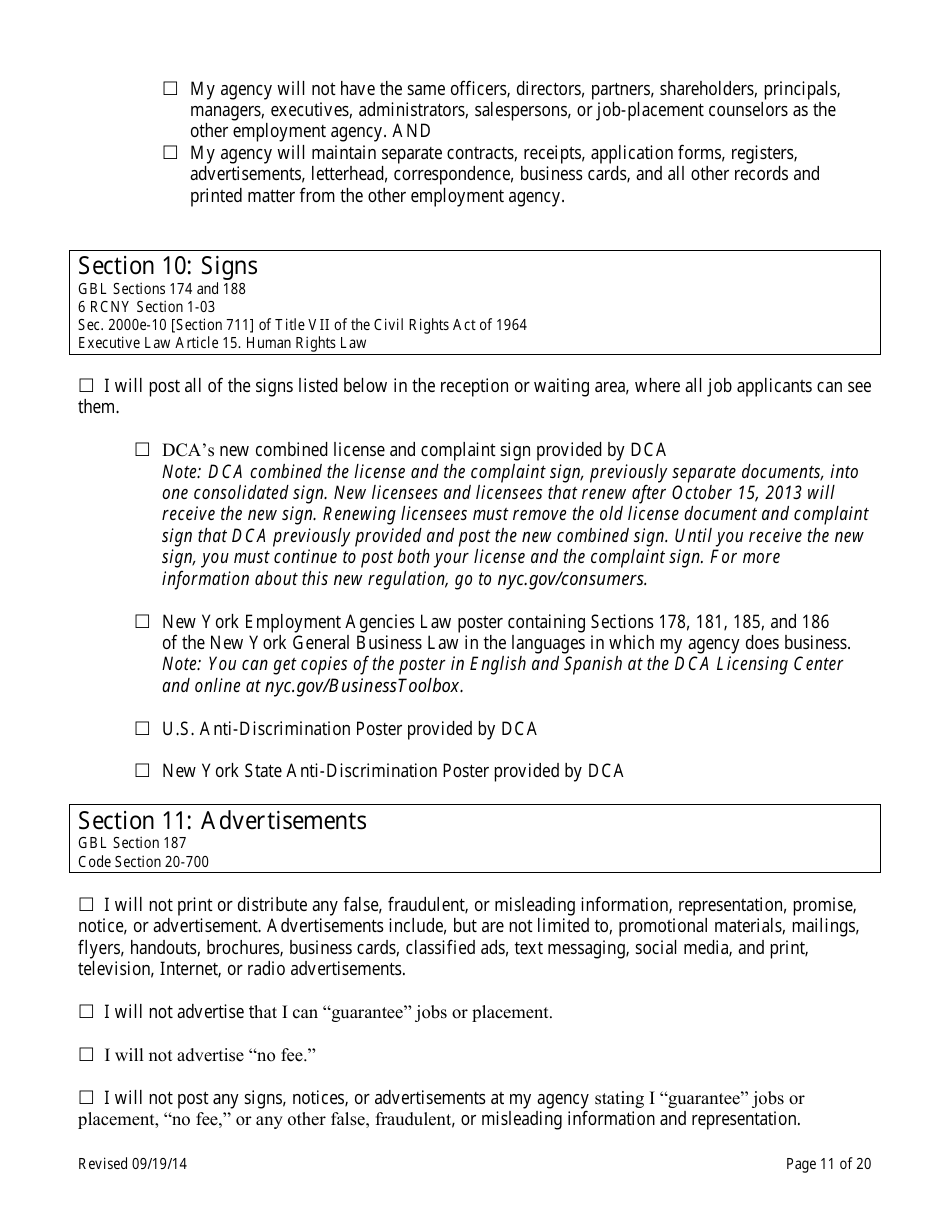 Employment Agency Self-certification - New York City, Page 11
