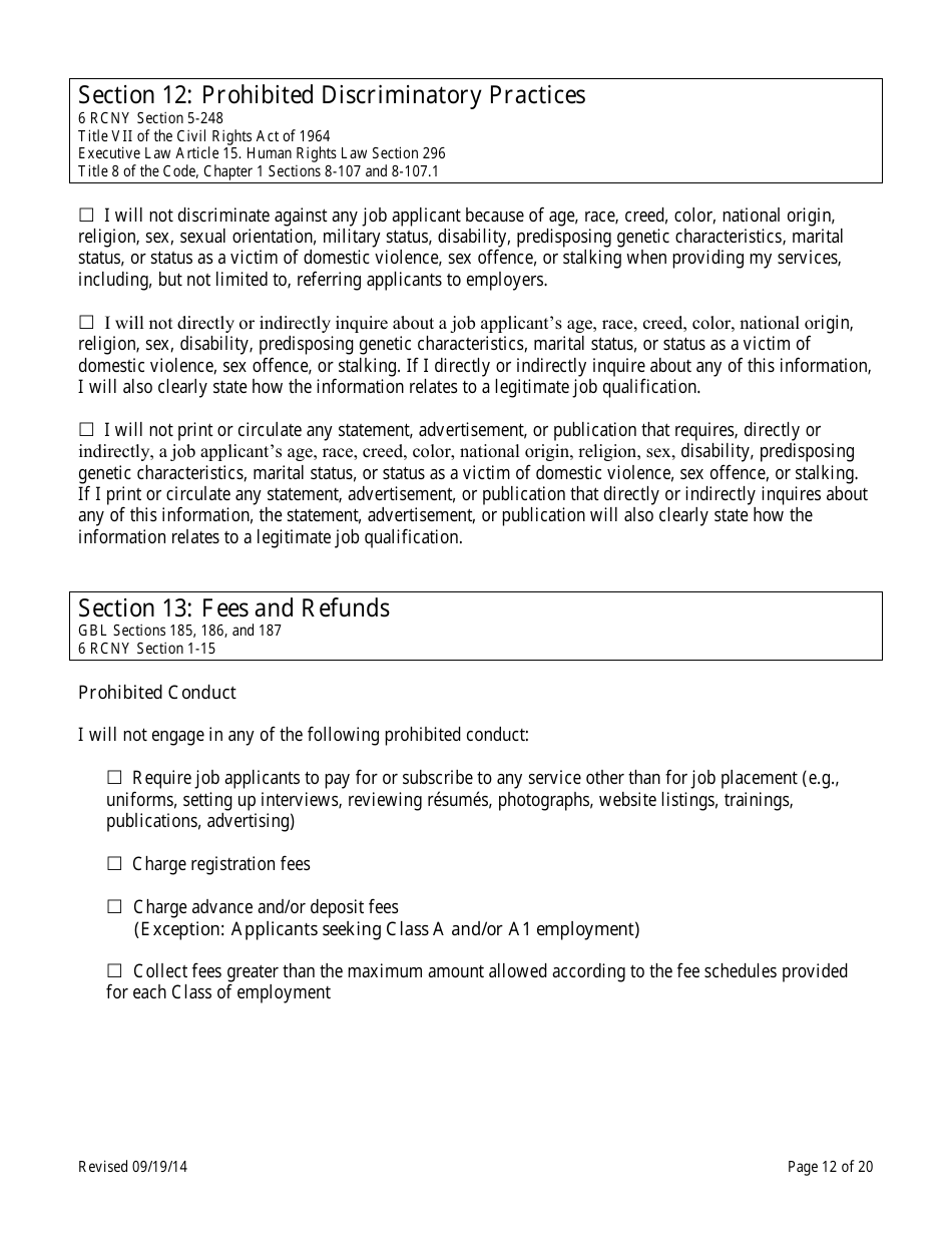Employment Agency Self-certification - New York City, Page 12