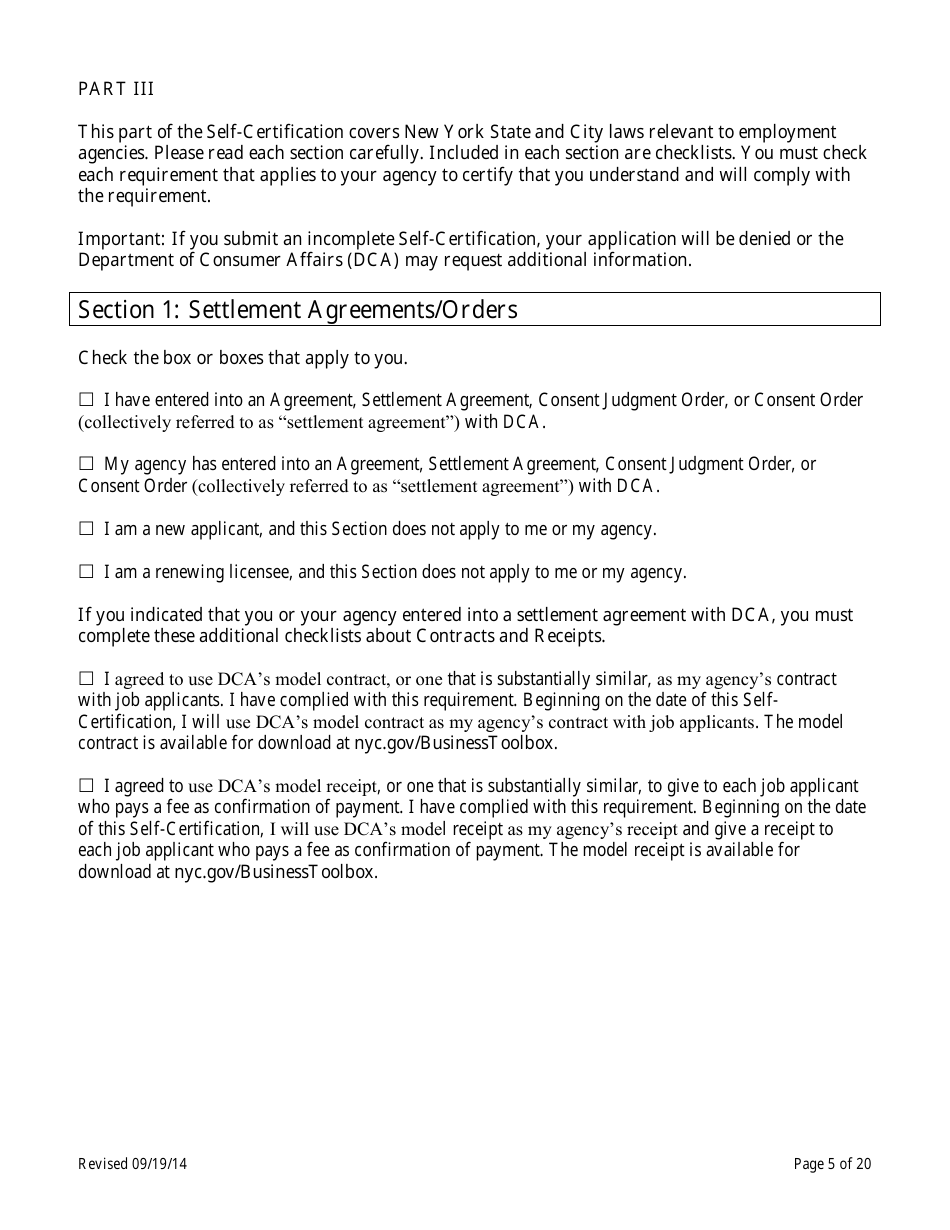 Employment Agency Self-certification - New York City, Page 5