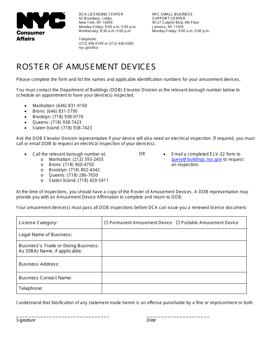 Roster of Amusement Devices - New York City, Page 1