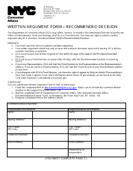 Written Argument Form - Recommended Decision - New York City