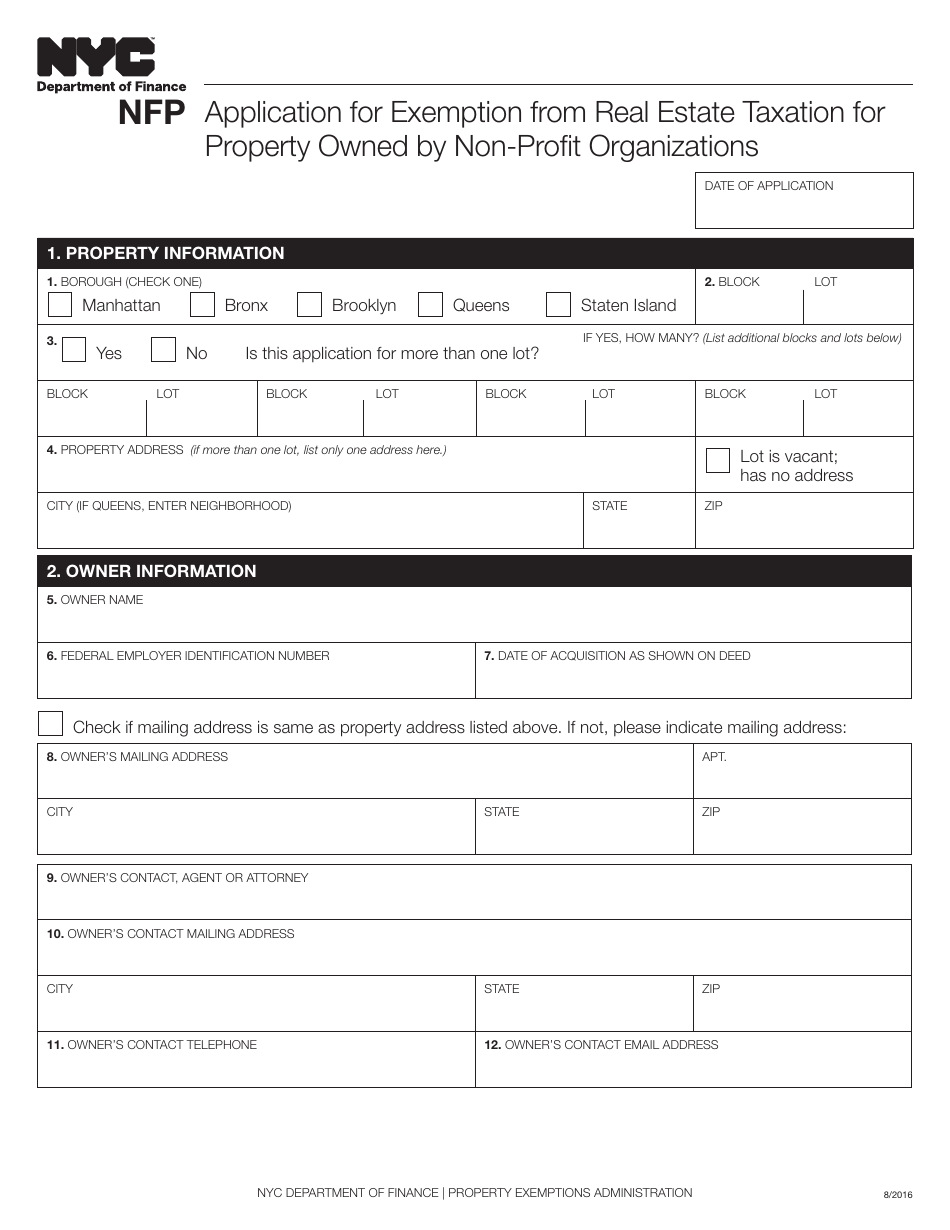 Form NFP Download Fillable PDF Or Fill Online Application For Exemption ...