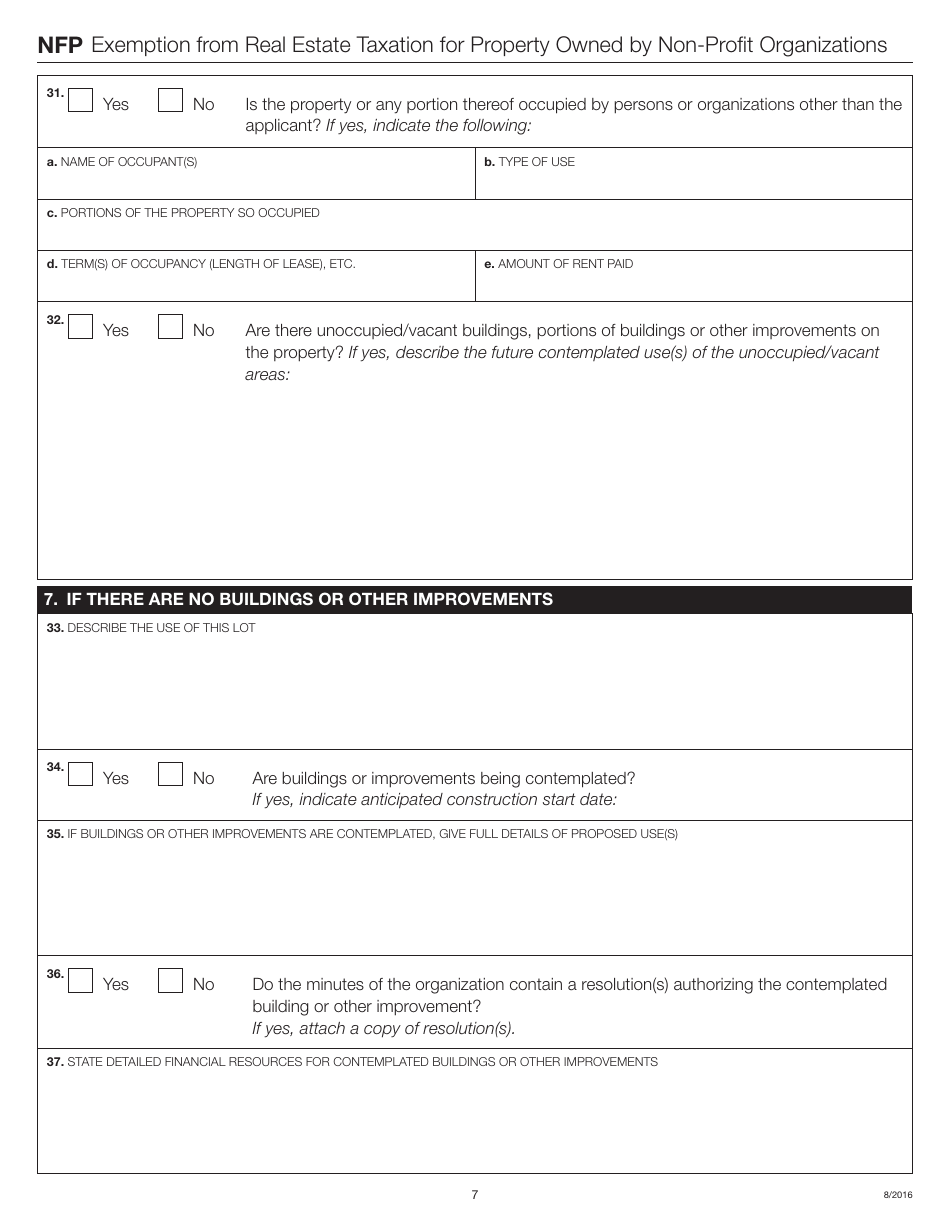 Form NFP Application for Exemption From Real Estate Taxation for Property Owned by Non-profit Organizations - New York City, Page 7