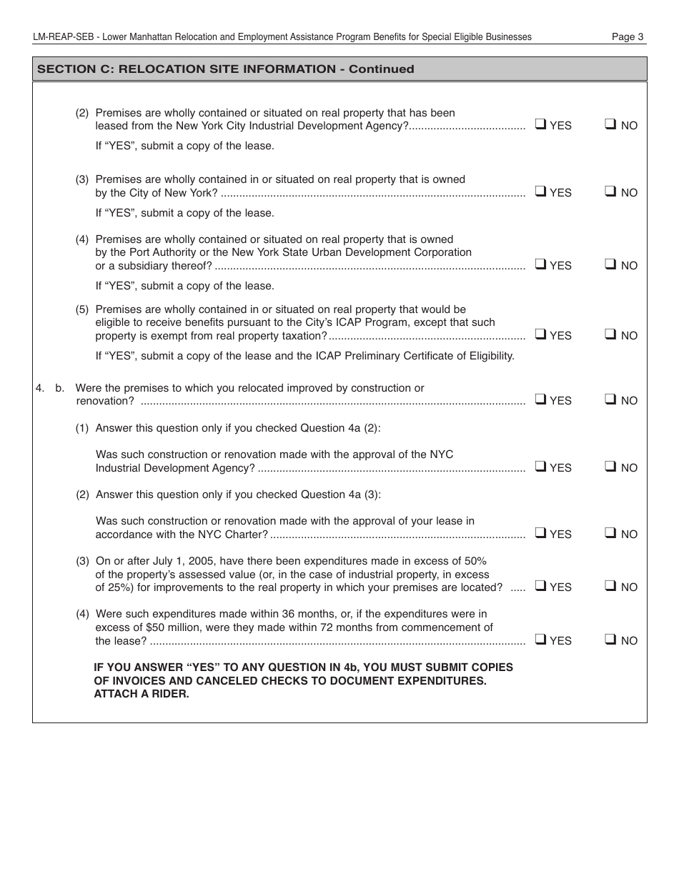 Form REAP-SEB Lower Manhattan Relocation and Employment Assistance Program Benefits for Special Eligible Businesses - New York City, Page 3