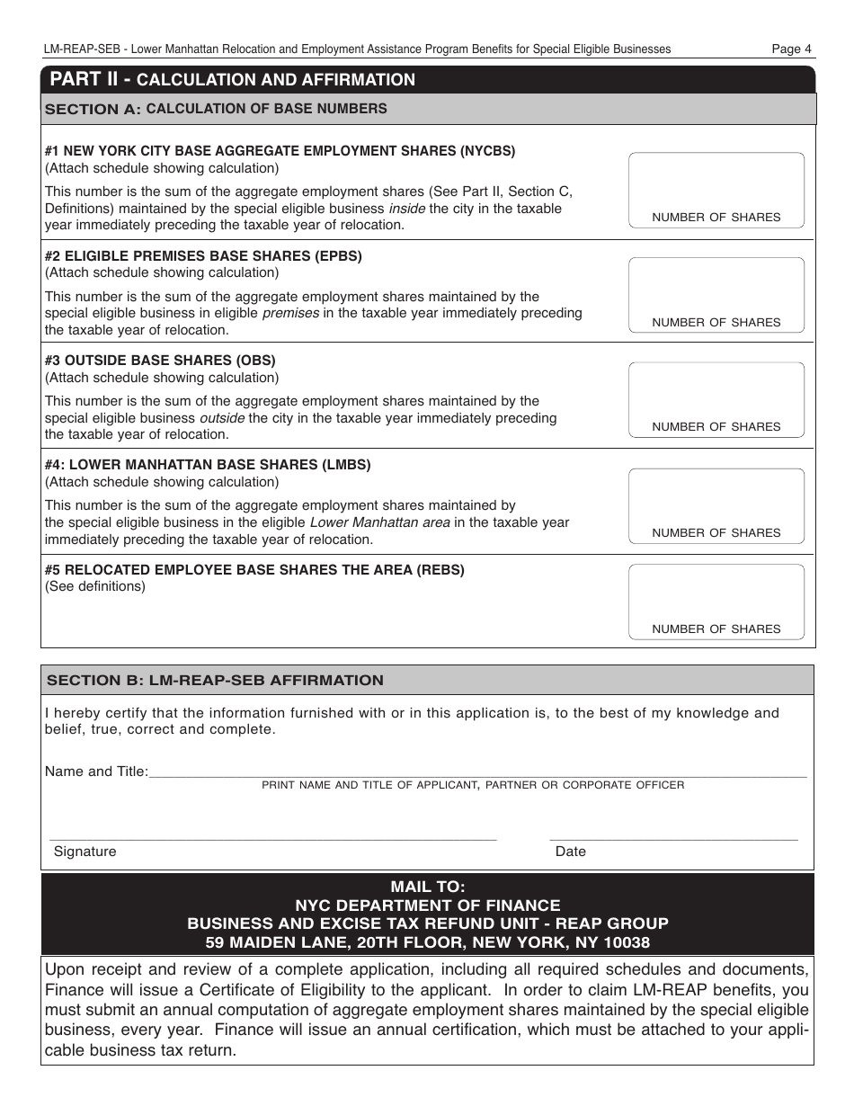 Form REAP-SEB Lower Manhattan Relocation and Employment Assistance Program Benefits for Special Eligible Businesses - New York City, Page 4
